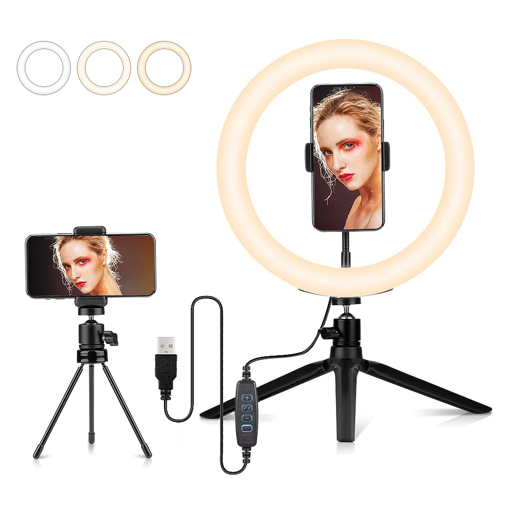 10.2 inch led ring light aluminum photography lighting beauty lamp with desktop tripod phone holder for volg tiktok