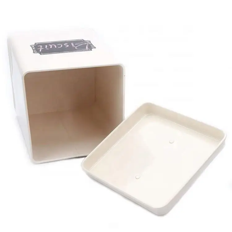 Stainless Steel Bread Bin Canister Set Cream White Bread Box Food Tin Container