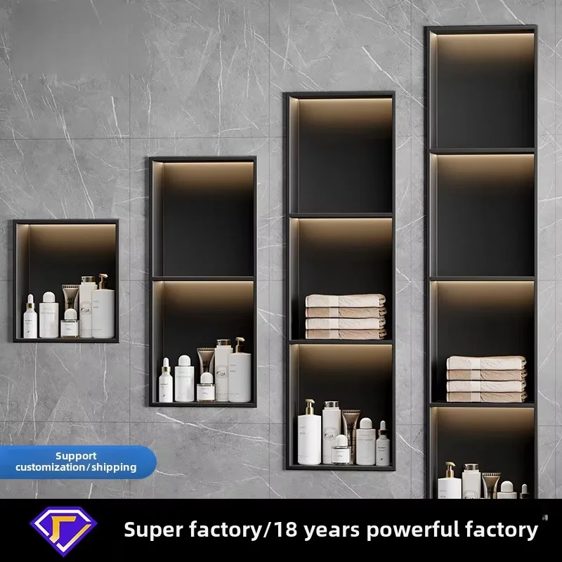 Fan Da Modern Stainless Steel Wall-Mounted Built-In Display Cabinet Wall Niche Layered Partition Shelf Rack Storage Hollow Wall