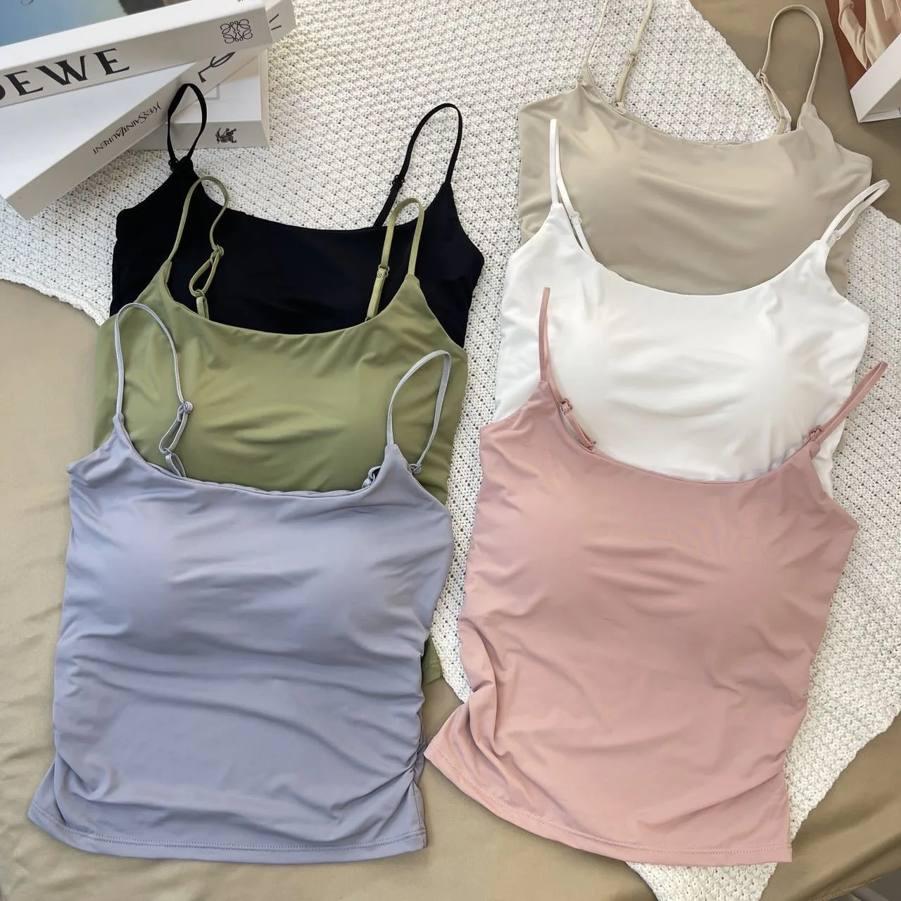 Candy color solid  ice silk camisole adjustable shoulder strap tank top for women fashionable hot crop top