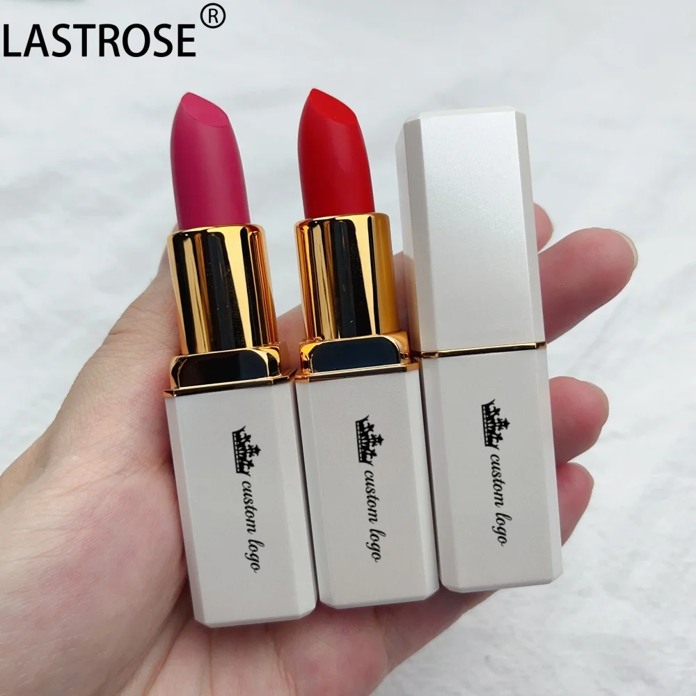 Factory Low MOQ Makeup Lip Stick Private Label White/Black Tube Solid Lipstick 24 Hours Waterproof Matte Vegan Nude Lipstick
