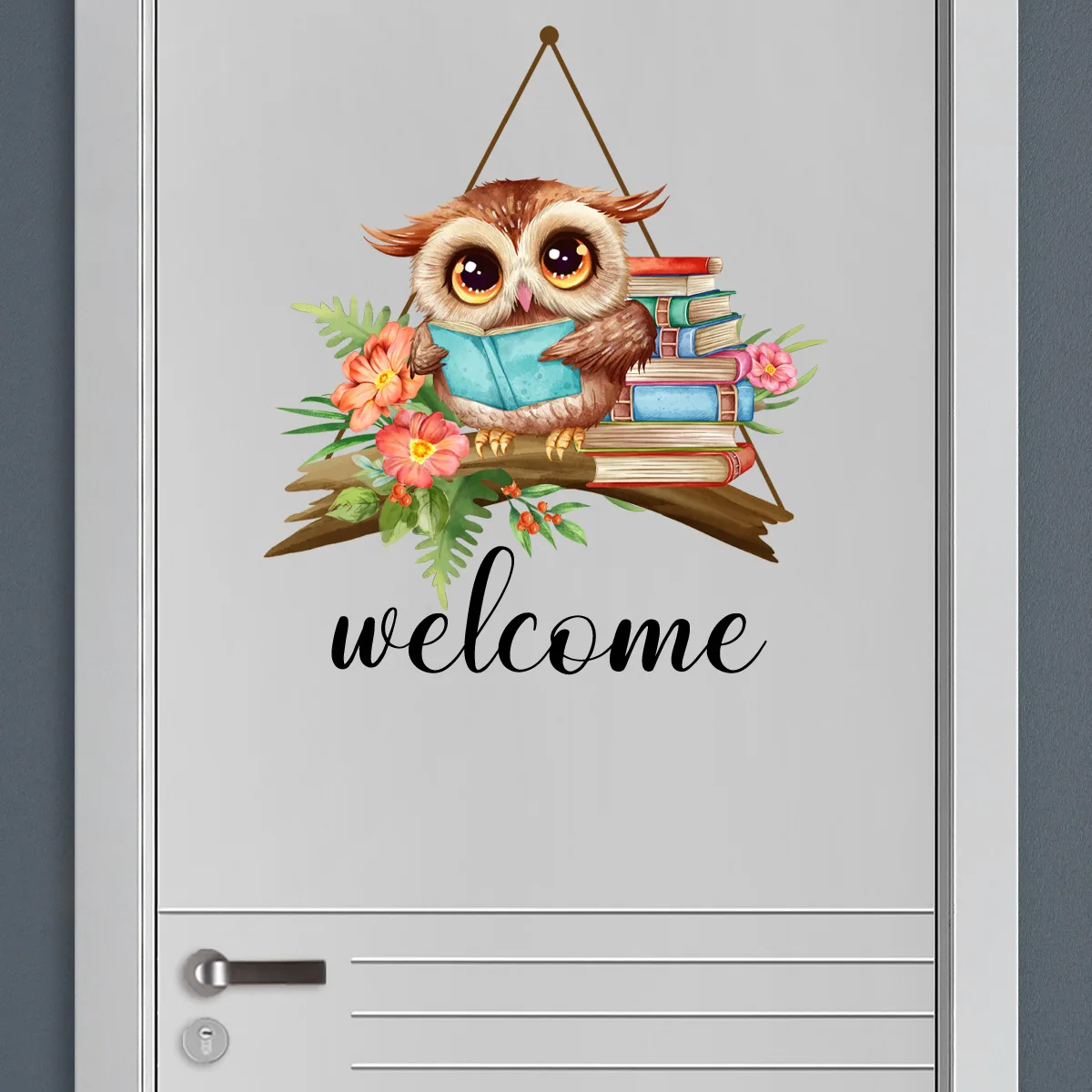 Cartoon Owl English Welcome Wall Decal Living Room Bedroom Door Number Home Decoration Wall Stickers Self-adhesive