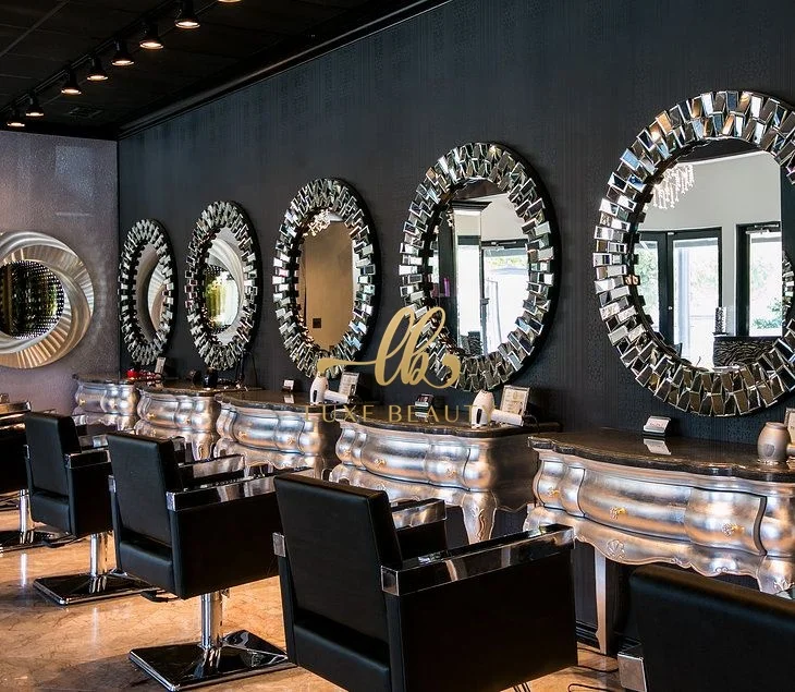 Floor Luxury Light LED Mirror Cabinet Hair Furniture Barber Station Hair Salon Furniture Set Double Sided Barber Mirror