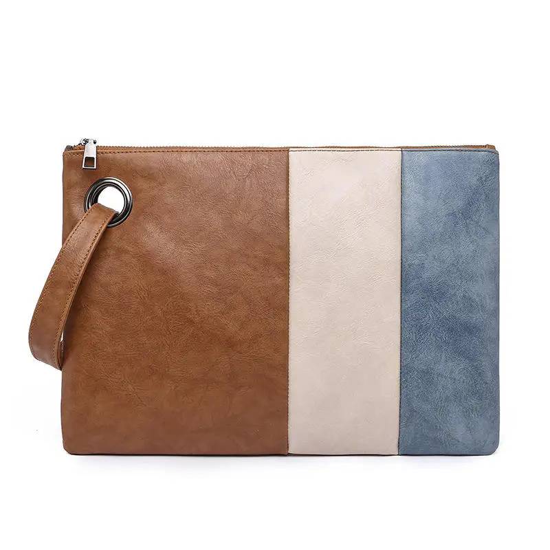 2022 Pu Leather Color Block Wristlet Women Vintage Causal Hand Bags Ladies Simple Purses Handbags