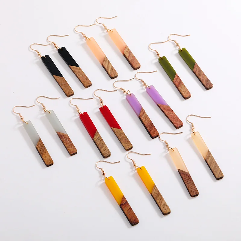 Wholesale Latest Fashion Jewelry Women Geometric Acrylic Resin Wooden Earrings Gold Plated Zinc Alloy Trendy Opp Bag 4g 2-7 Days