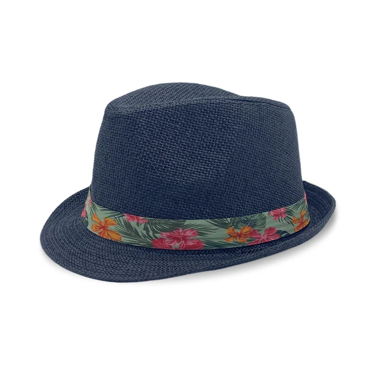 Straw Hat Supplier Floral Print Black Band Fedora Sun-proof Lifeguard Straw Hat