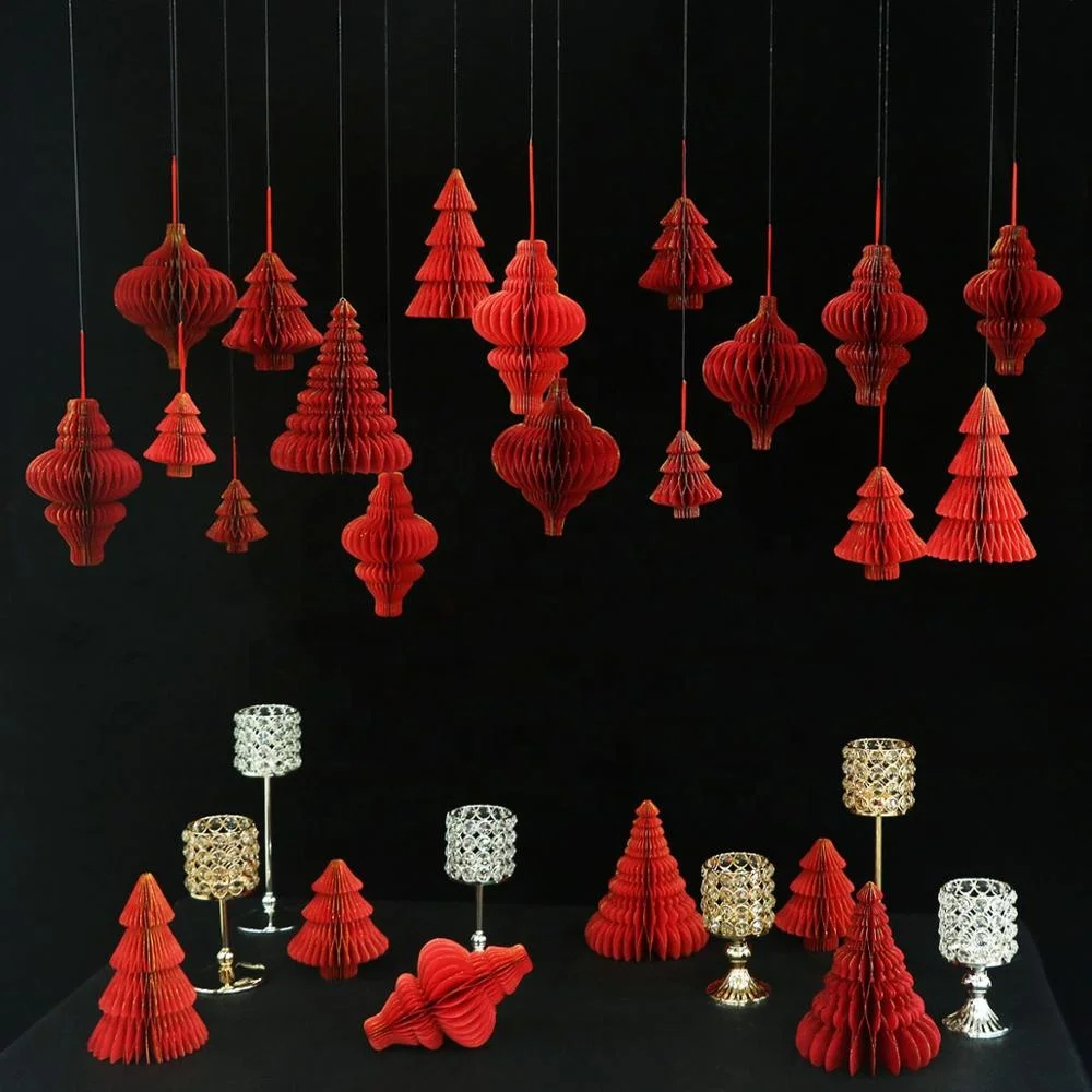 Umiss Paper Honeycomb Ornaments,  Handmade Hanging Christmas Tree, Shopping Mall Table and Window Display Decoration Backdrop