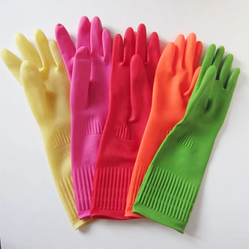 cheap 100g 38CM pink extra long latex rubber kitchen clean household dishwashing waterproof heat resistant korean gloves