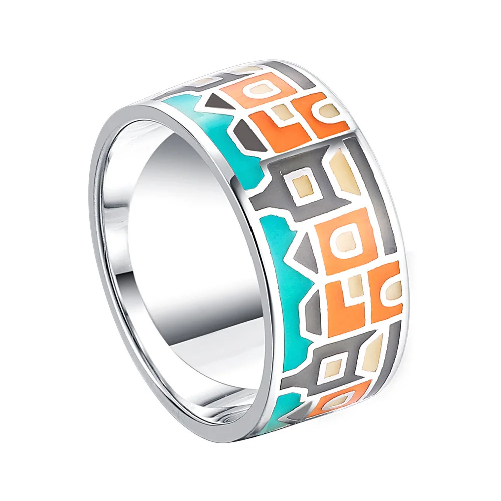 Popular Choice Enamel Jewelry Ring Multi-Color Coated Enamel Sterling Silver 925 Ring Band For Party