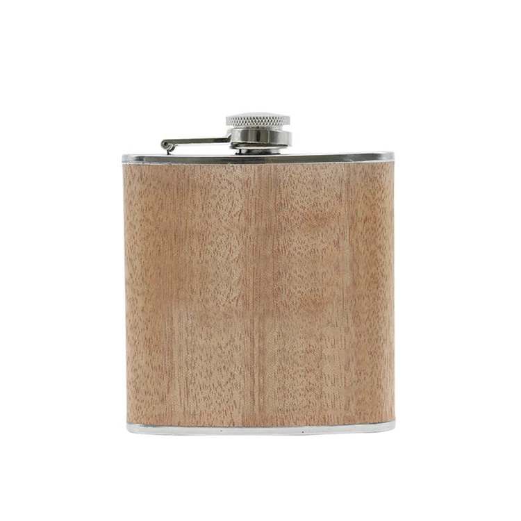 304 SS Food grade wooden wrapped sublimation hip flask 6 oz