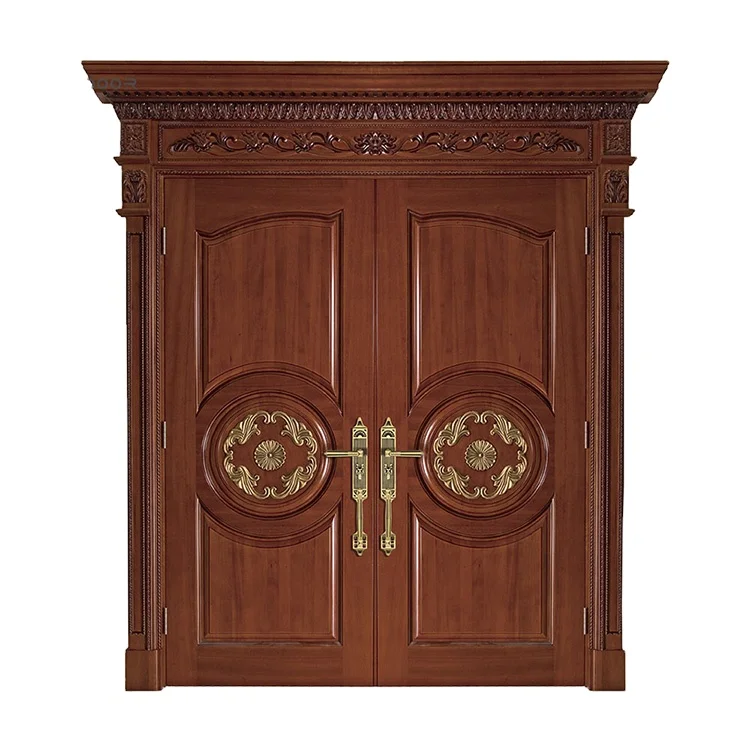 Double Interior Solid Oak Entry Wood Door Two Leaf Wooden Door For Hotel Main Door