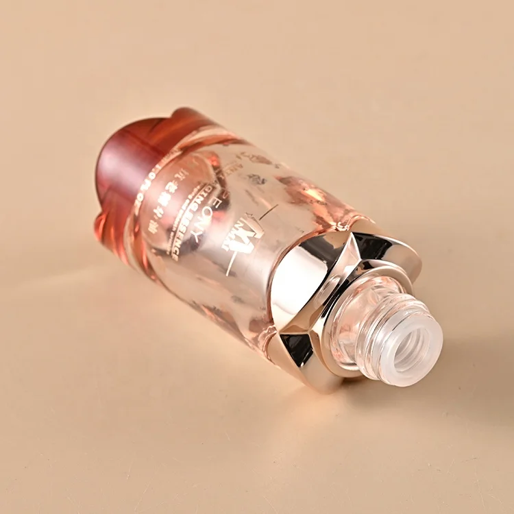 Luxury 30ml rose pink custom Empty Round Essential Oil Dropper Glass Cosmetic Serum Bottle with rose gold dropper