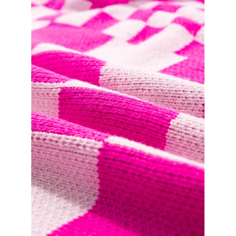 Dear-Lover Wholesale Fast Shipping Fashion New Winter Checkered Printed Ribbed Trim Open Front Knit Sweater Cardigan