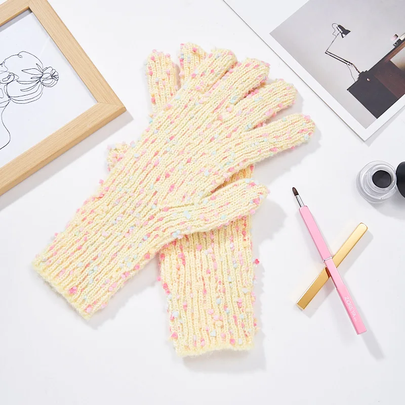 Korea Rainbow Sugar Bean Wool Split Finger Gloves Female Autumn  Winter Warm Students Riding Knitted Anti-freezing Gloves