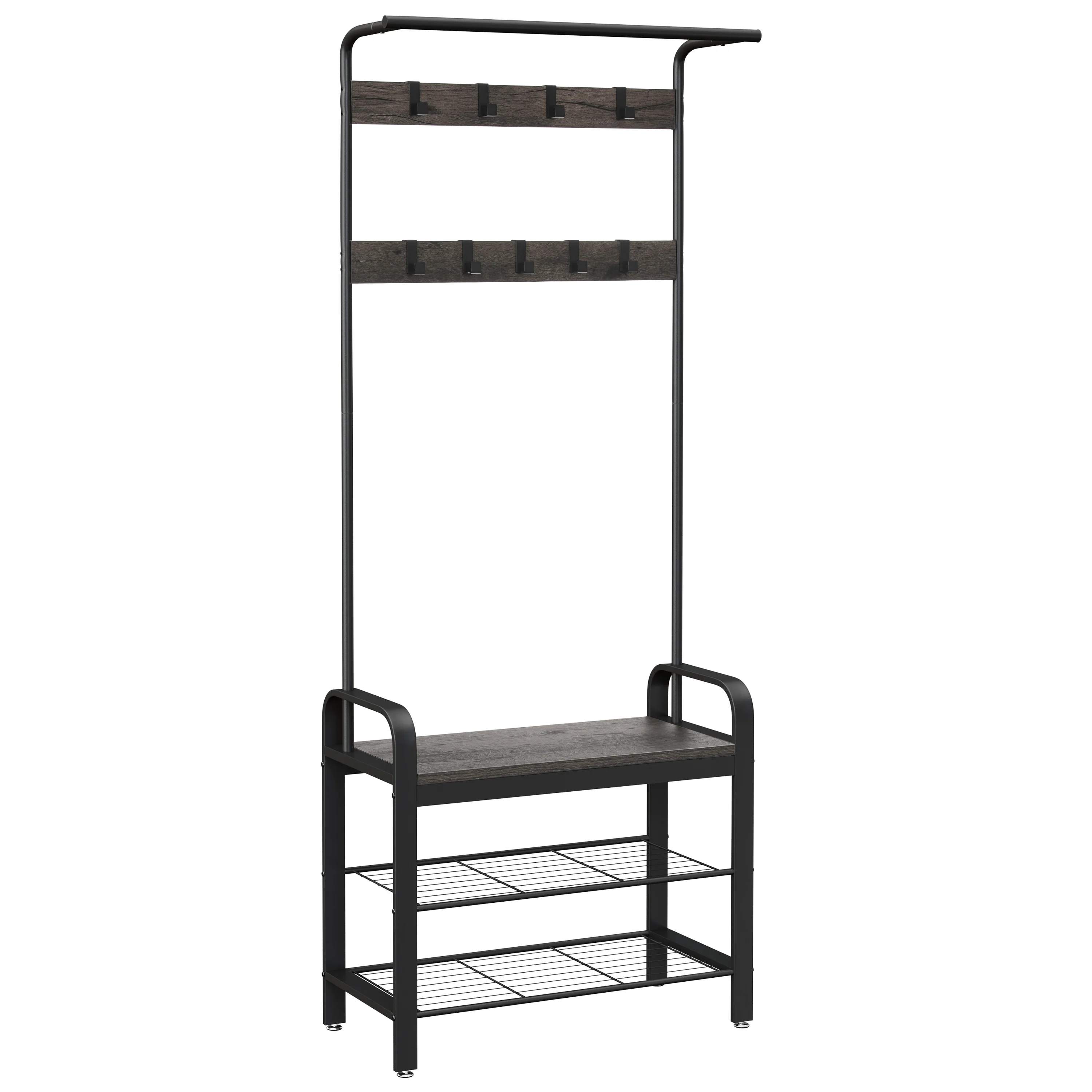 Hallway Entryway Industrial Hat Cloth Hanger Rustic Vintage Metal Wood Coat Rack Stand With Shoe Storage Bench