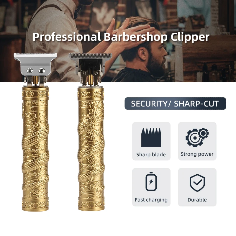 Maquina de Cortar Pelo Profesional USB Rechargeable Gold Vintage T9 Hair Clipper Electric Hair Trimmer