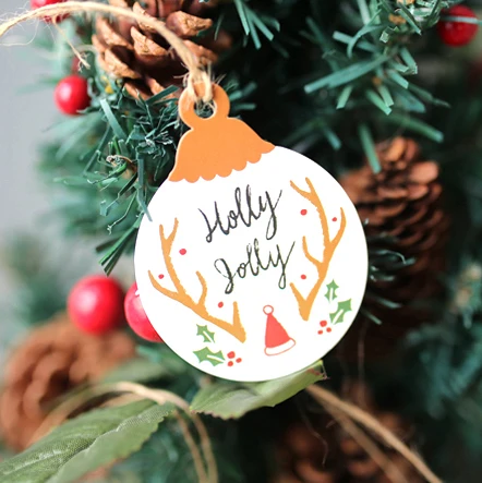 Die cut Christmas kraft paper hang tag customized luxury printed logo clothing seal tags