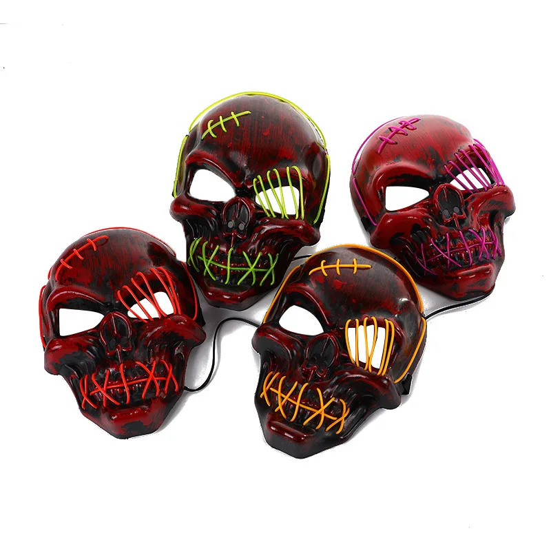Hot Selling Amazon Skull LED Light EL Wire Mask Full Face Cover Headgear Horror Halloween Party Cosplay Mask