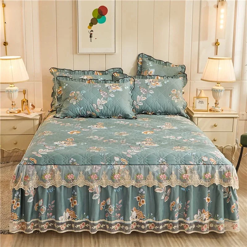 Небольшое хлопковое кружевное покрывало в дворцовом стиле с цветочным рисунком, комплект простыней, стеганое плотное хлопковое покрывало для кровати, юбка для кровати