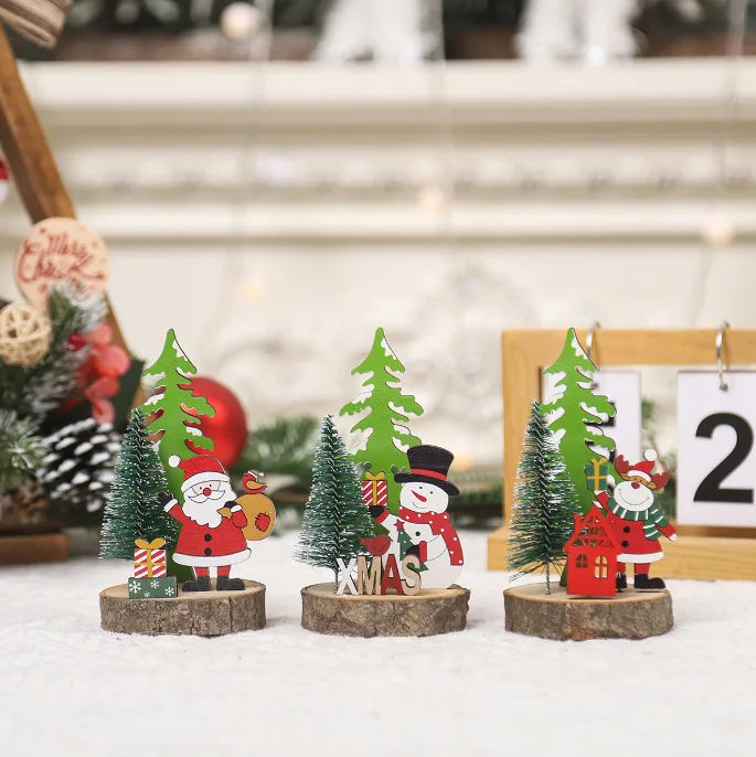 Christmas Decorations Mini Wood Trees Handmade Artificial Christmas Tree Ornaments Desk Table Setting Decoration