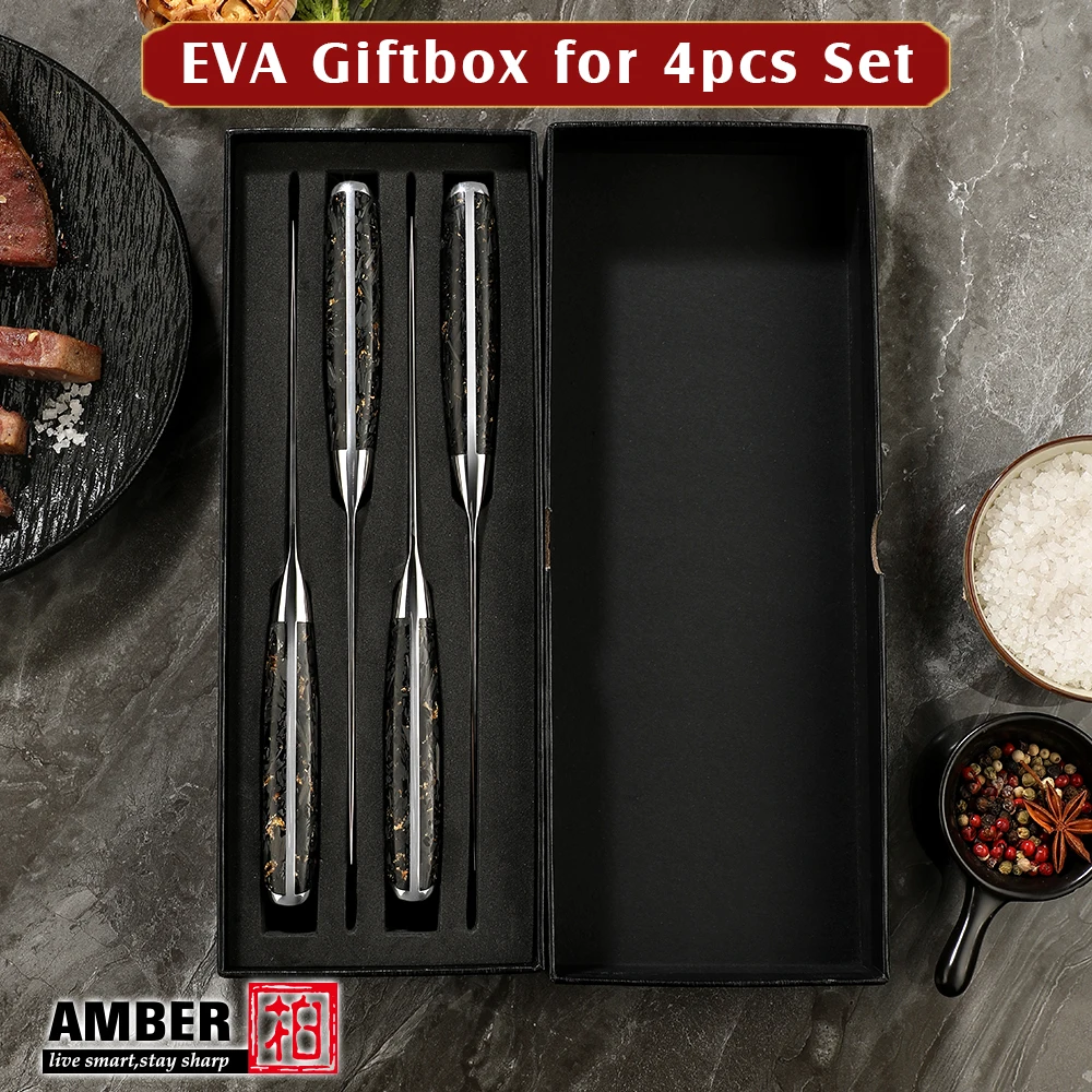 Amber OEM  Restaurant Cutlery  4 Piece Steak Knives Set Damascus steel Japan Beef Steak knife