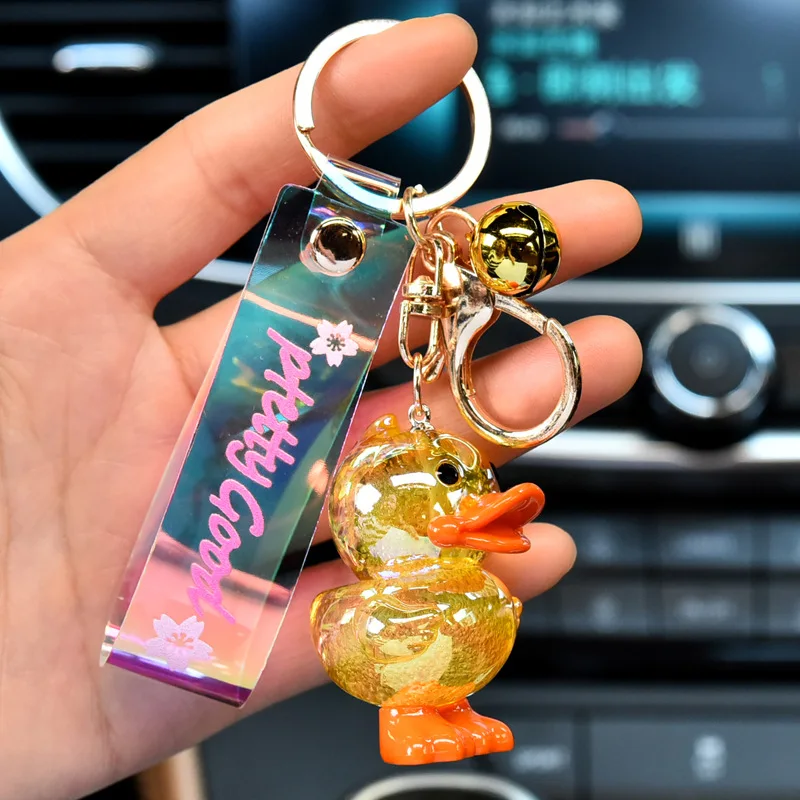 New Design Acrylic Colorful Crystal Little Duck Pendant Key Chain Cartoon Little Duck Key Chain For Backpack Pendant Ornaments