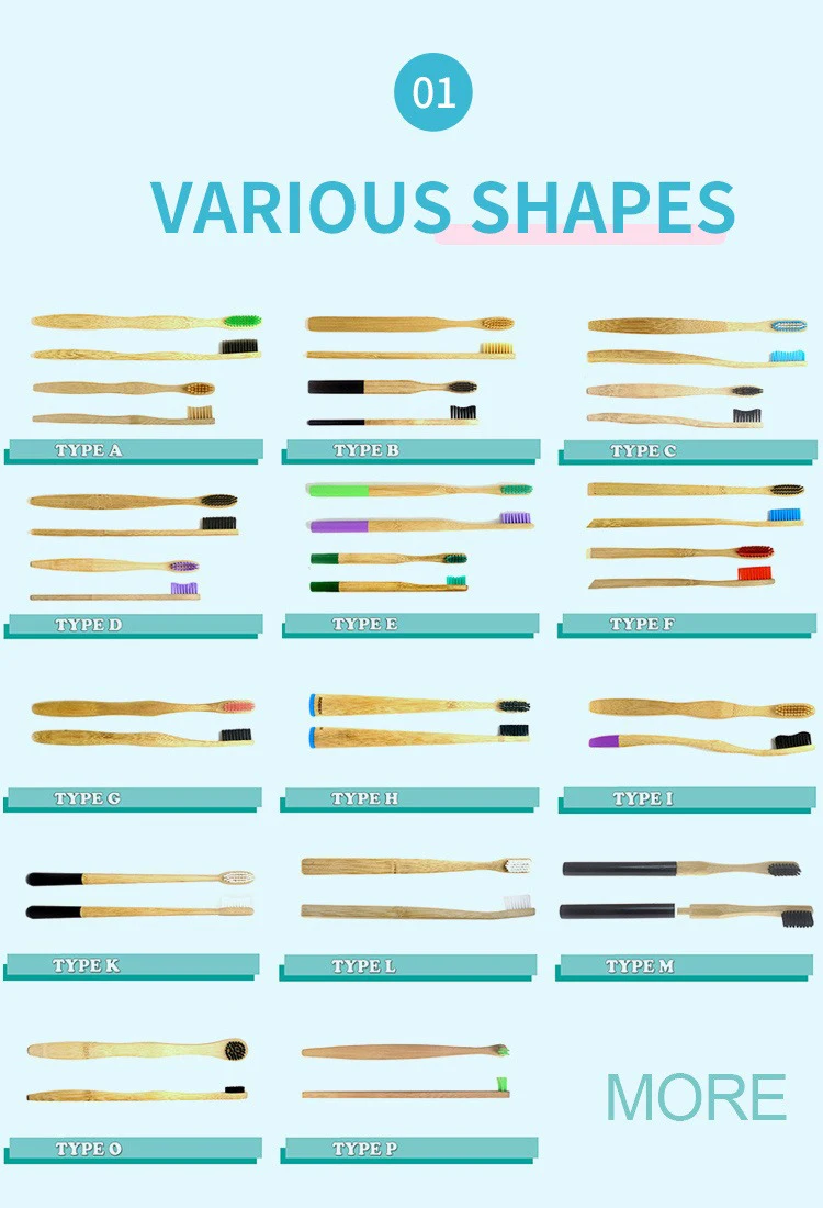 Biodegradable Natural Flat Bamboo Handle Charcoal Soft Bristles Eco friendly toothbrush With Custom Logo