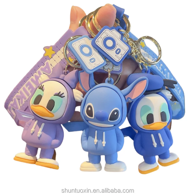 3d Pvc Kawaii Keyring Key Chain Ring Hoodie Donald Duck Tiger Pig Stitch Keychains