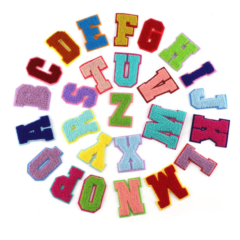 iron on colorful Alphabet Chenille embroidered patches 7cm A-Z letter embroidery patch for kid garment clothing DIY accessories