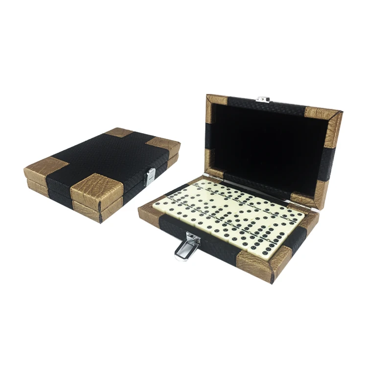 Customs Color Dominoes Game Set with PU Leather Box Packaging