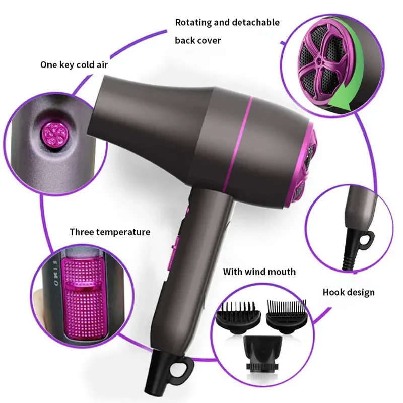 New Arrive High Power Salon Fast Heating Hot and Cold Electric Hair Dryer with Comb & & Styling Nozzle Blow Dryers Customize