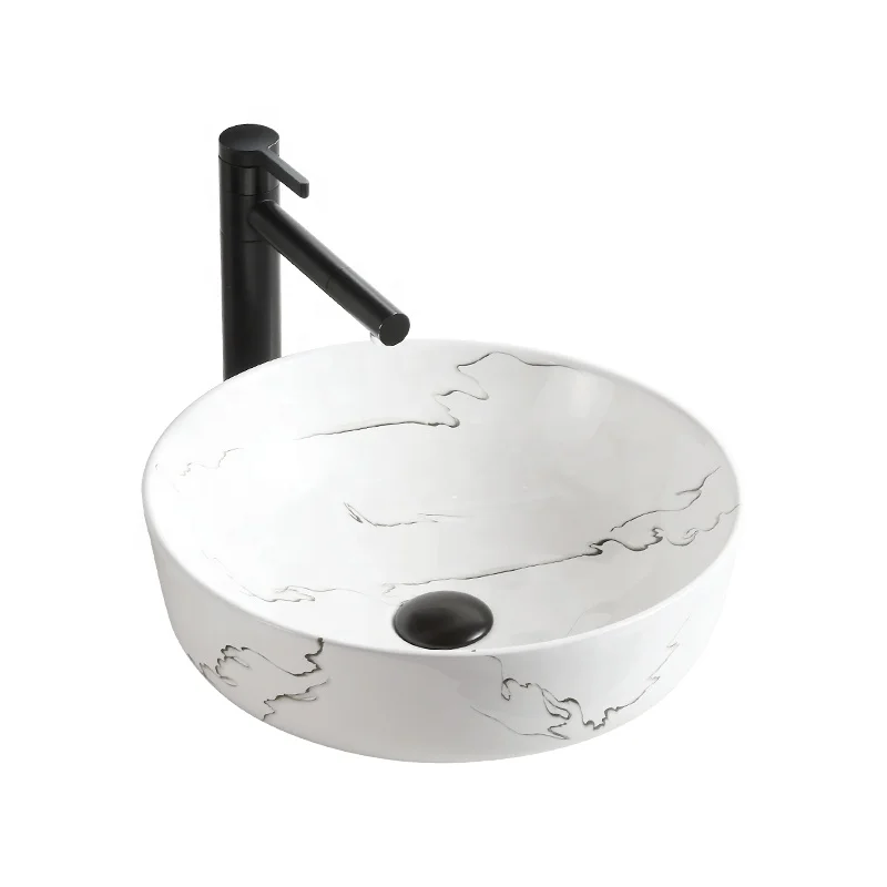 New Design easy clean Modern marble stone grain art Above Counter Bathroom Ceramic Wash Basin