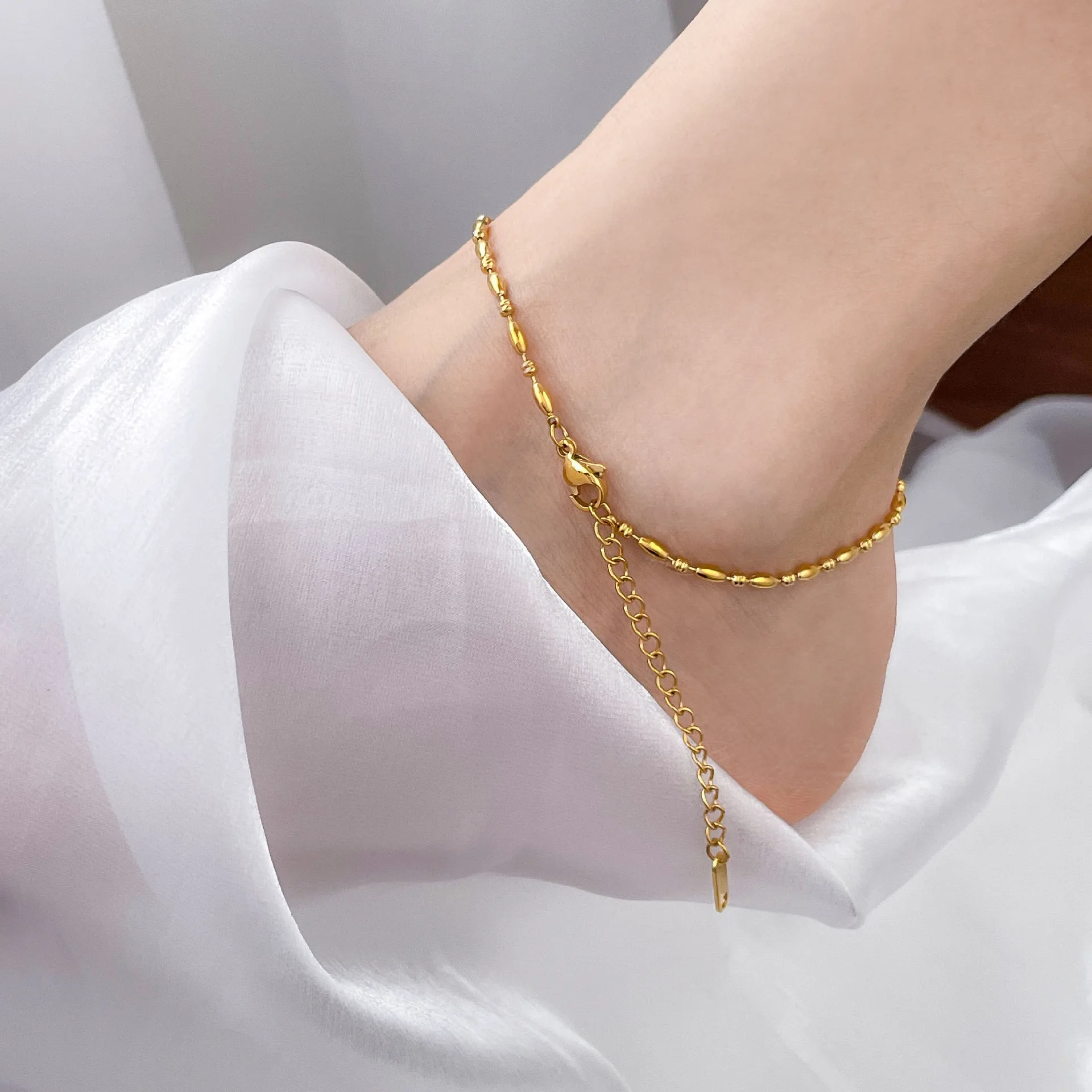 Beaded Necklace Bracelet Anklets Stainless Steel Jewelry Sets for Women ensemble de collier pour femme en acier inoxydable