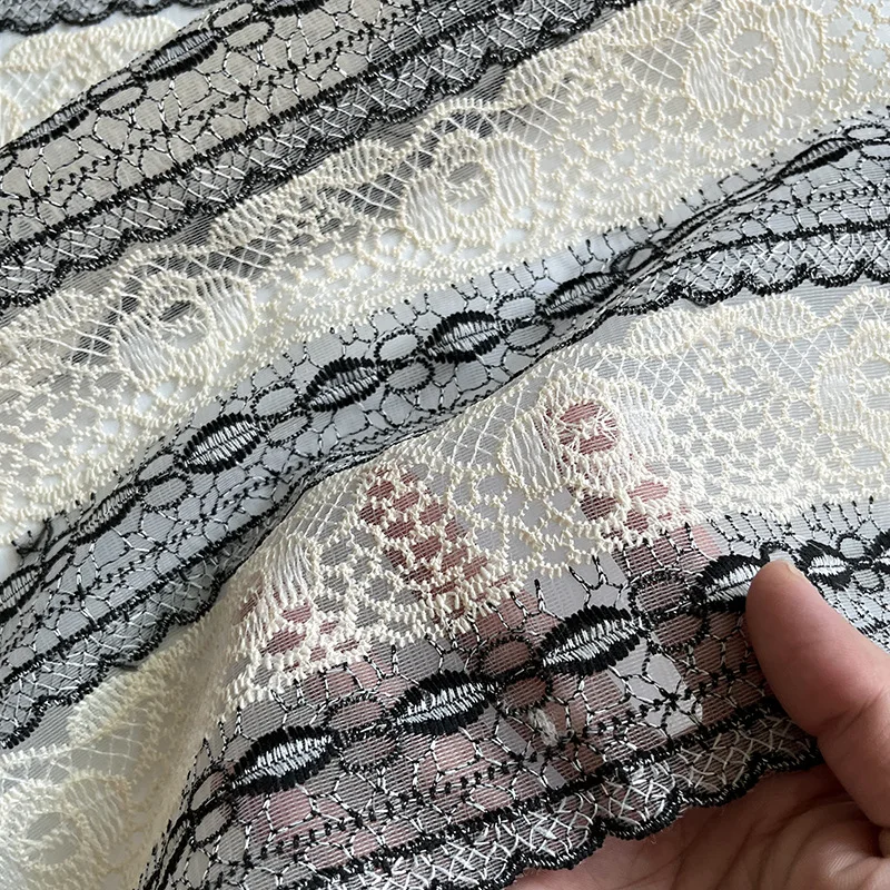 Wholesale striped mesh embroidery fabric Cotton lace mesh lace embroidery dress fabric lace embroider for dresses and so on