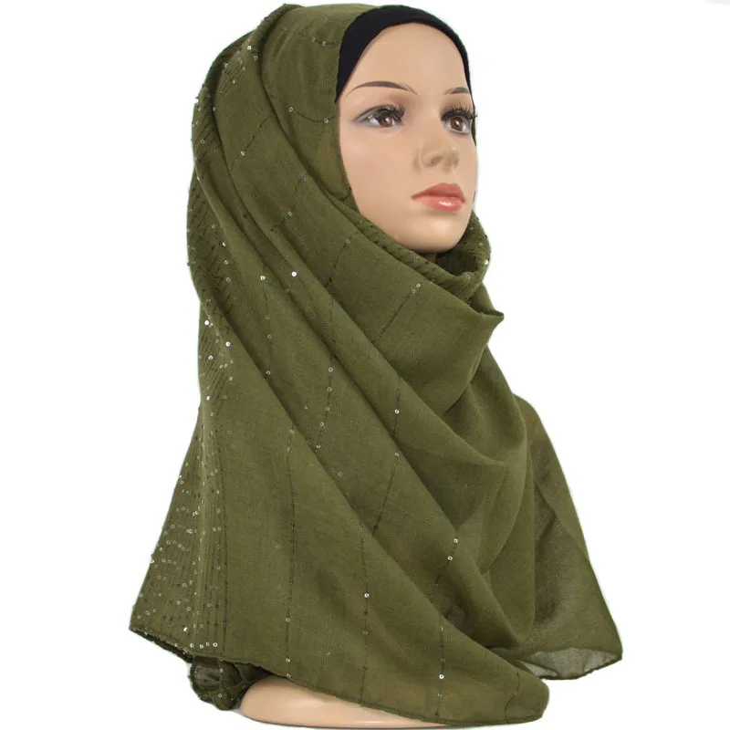 Promotional multi color women sequined scarf muslim hijab cotton scarves