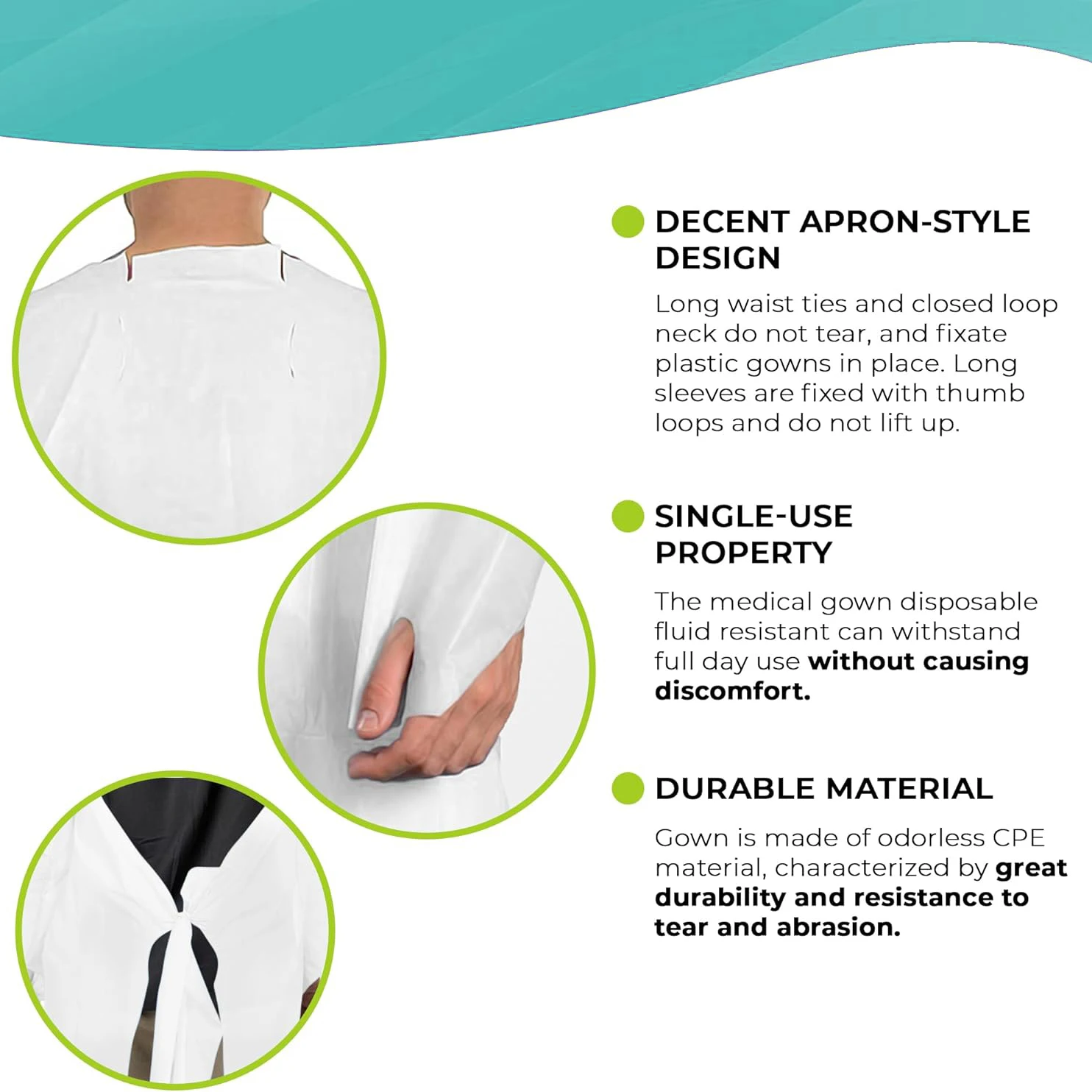 Disposable CPE robe cpe apron wearing robe Laboratory with thumb water and dust proof CPE isolation clothing