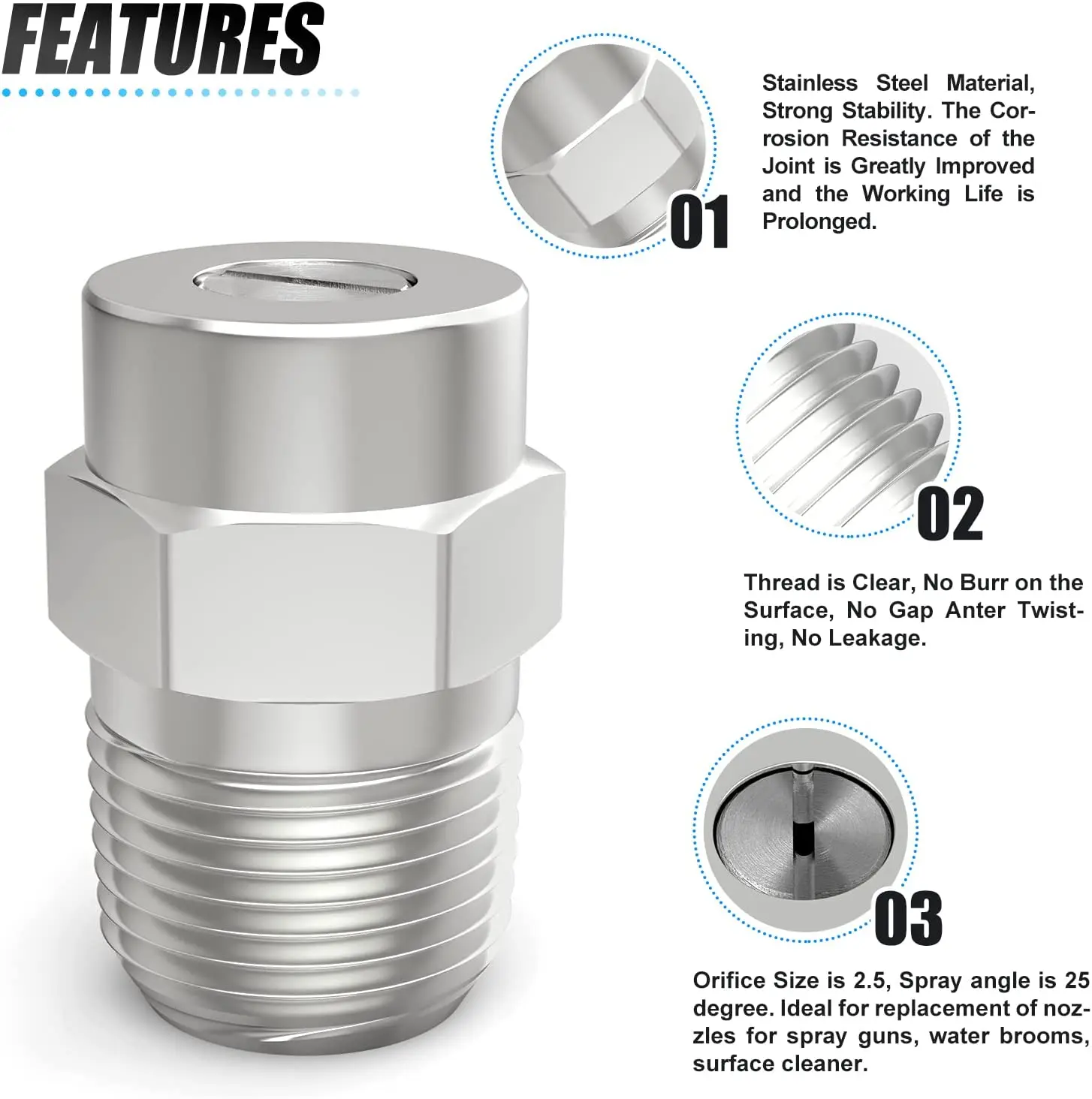 Stainless steel nozzle Full cone nozzle High pressure atomizing nozzle for car washer