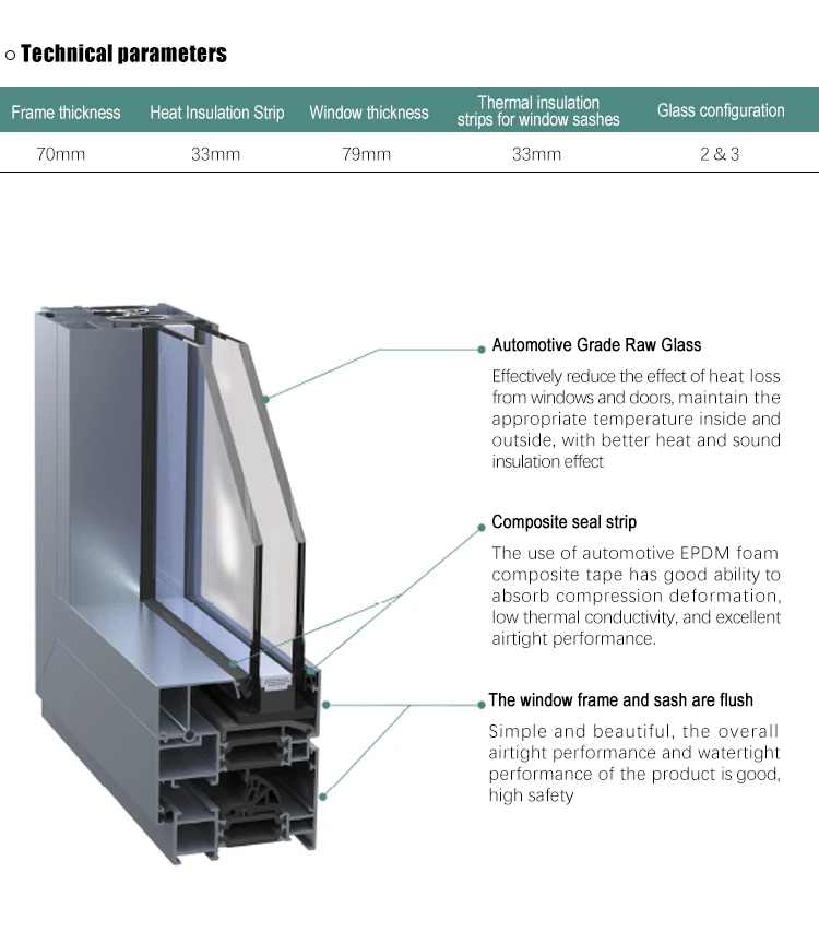 Aluminum alloy insulated casement window system for self-built house, villa and hotel