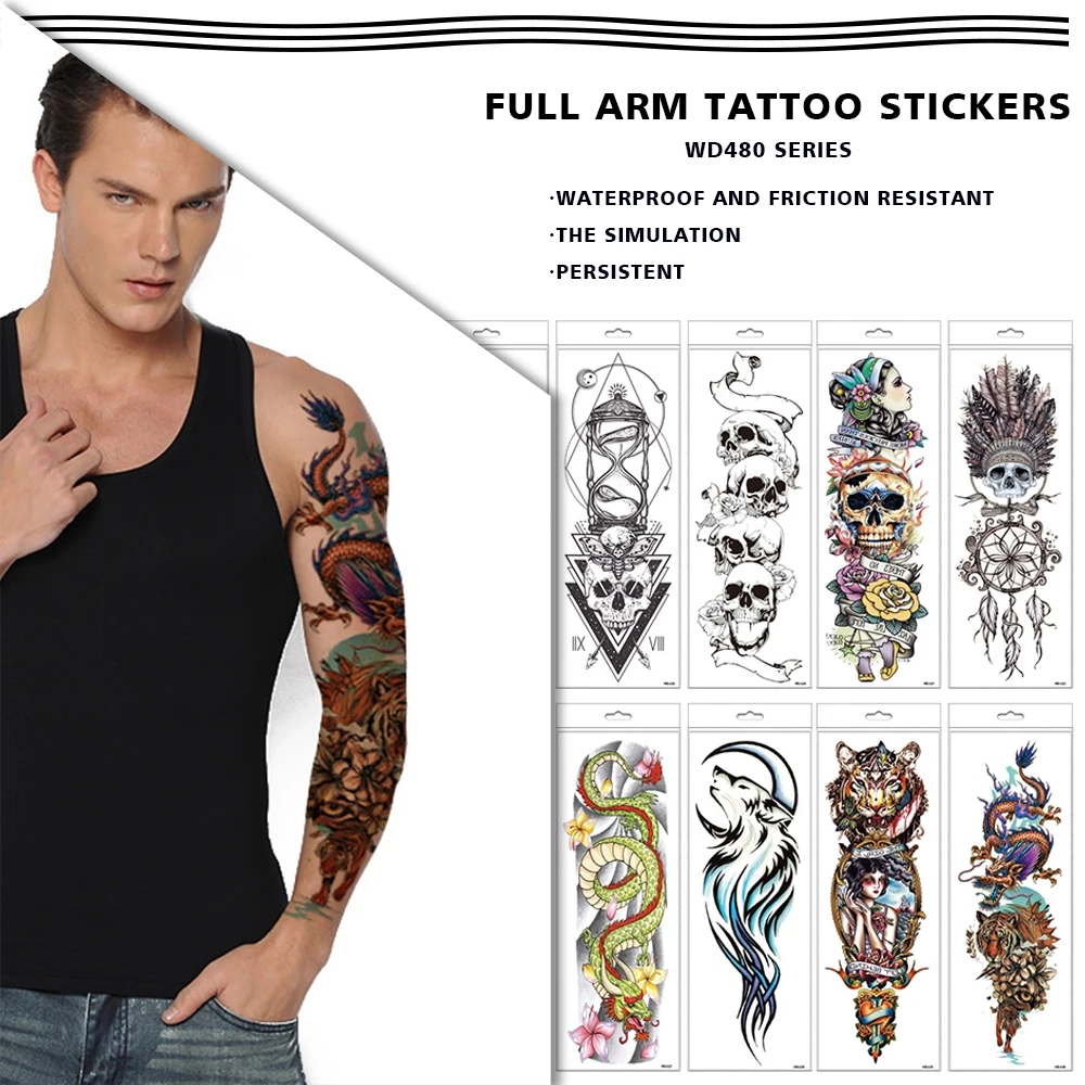 WD01-20 оптовая продажа tatuajes водонепроницаемый нетоксичный и экологически безопасных полные руки татуировки tatouage стикеры