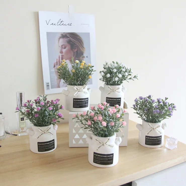 Yiwu supplies new design artificial plant flower with decorated ceramic pot bonsai for home decor wedding flower arrangement