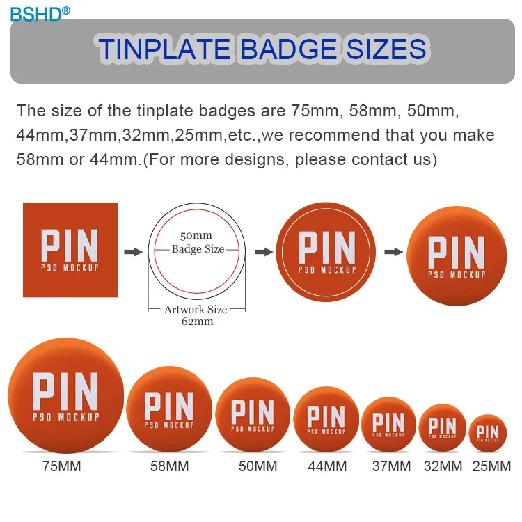 Personalized Design Blank Metal Pin Badge Button Supplier Round Custom Logo Printed Tin Tinplate Button Badges 58mm