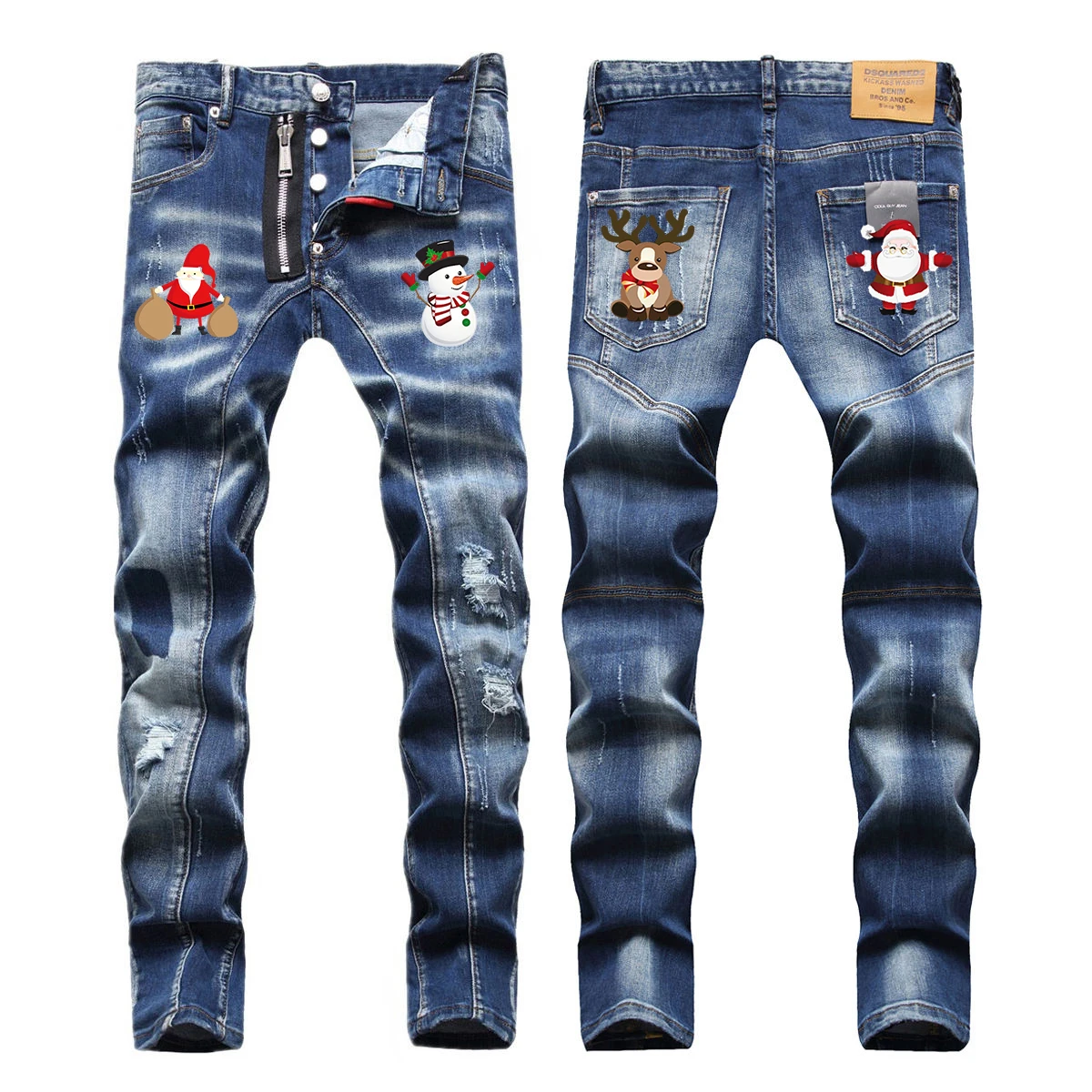 Christmas Custom Logo Men Fashion Denim Jeans Plus Size Breathable Comfortable Slim Jeans Pants For Men