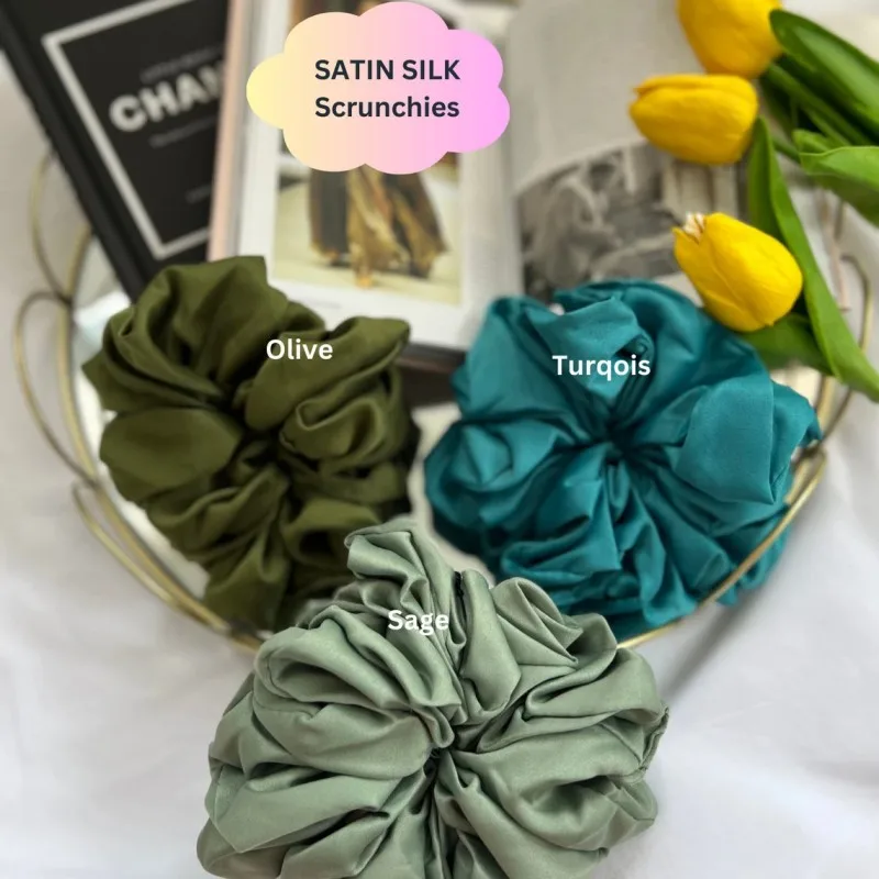 wholesale New large satin silk scrunchies Muslim  high fashion solid color elegant elastic hair rope hair accessories