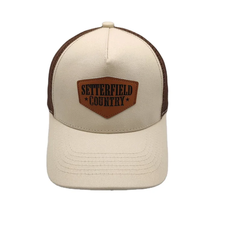 Richardson 5 panel customized leather patch snapback trucker hat cap