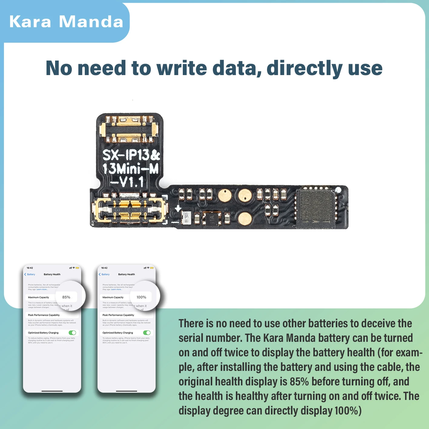 Kara Manda Wholesale Battery Repair Flex For iPhone 13 Battery Health Repair Battery Phone Flex Cable Solve Encryption Remove