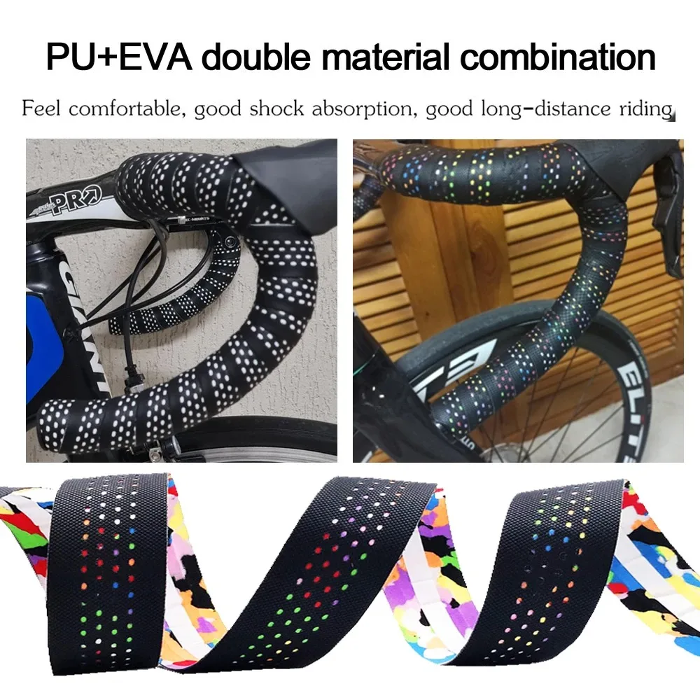 1SET Bike Handlebar Tape PU Eva Anti-slip Wrap Soft Breathable Shockproof Road Tape End Bar Bicycle Grips With 2 bar Plug
