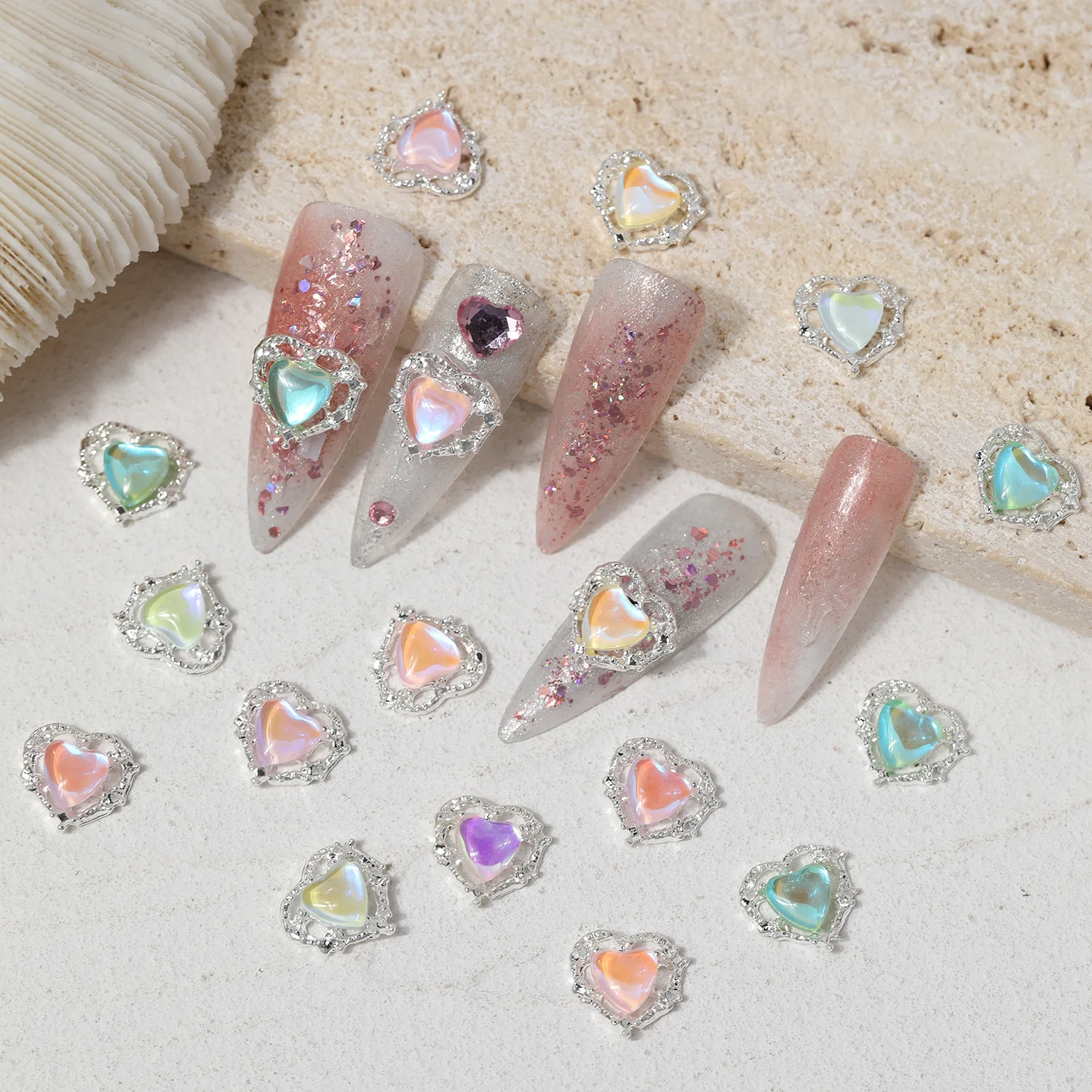2024 Hot sale nail art heart crystal stone cute nail art diamond nail rhinestones