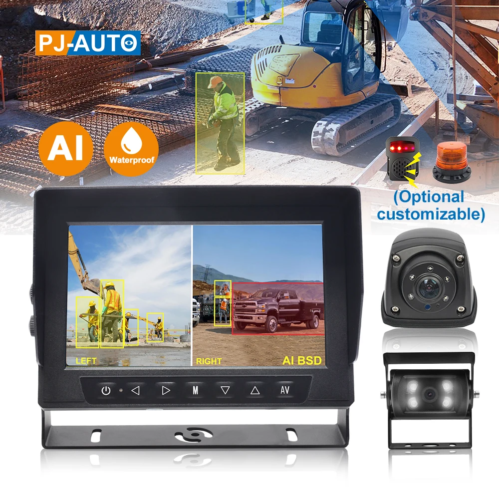 PJAUTO 7 Inch Waterproof Split Screen AI BSD Blind Spot Detection System Vehicle And Pedestrian Active Detection System