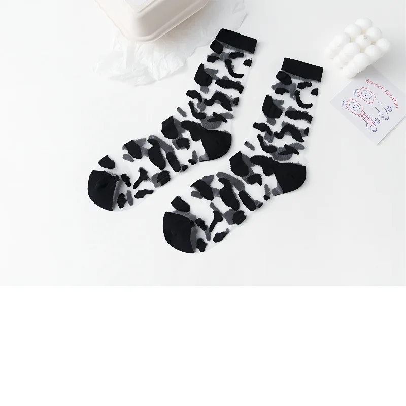 Women Summer Thin Zebra Pattern Spot Silk Sheer Socks Summer Transparent Socks For Women