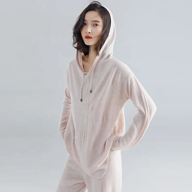 
B61565A 2019 large size loose pure color casual suit wool blend warm knitting suit women wholesale 